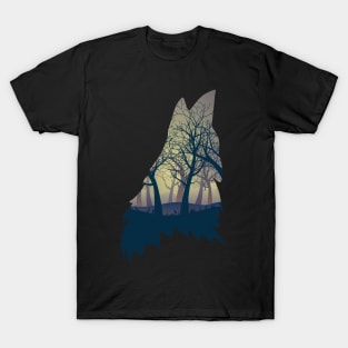 Wolf Howling with Forest inside T-Shirt